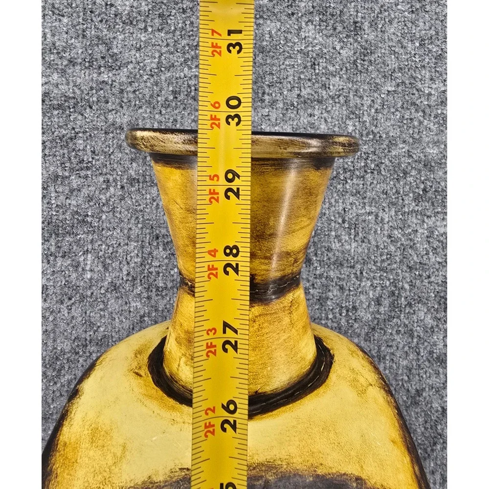 Embossed Metal Floor Vase Yellow Distressed Large 30